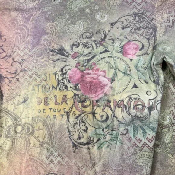 Vintage blues clothing tattoo newspaper 🗞️ style top bling rhinestone studs 🌹 - Picture 9 of 11